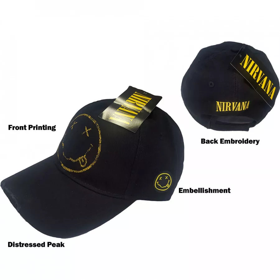 Nirvana Logo Happy Face - Distressed Cap