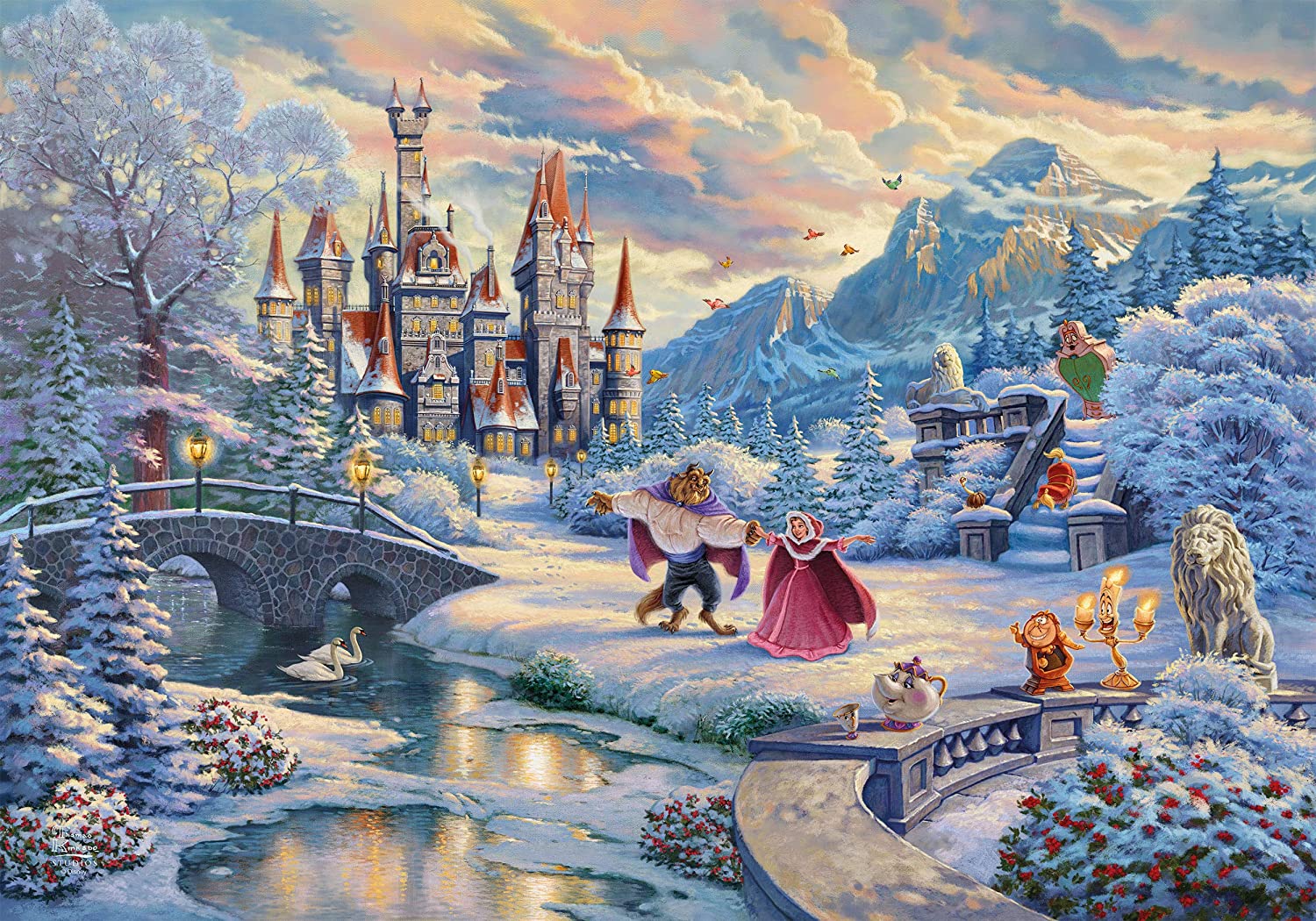 Disney, Die Schöne und das Biest, Zauberhafter Winterabend, Limited Christmas Edition - 1000 Teile Puzzle (Thomas Kinkade)