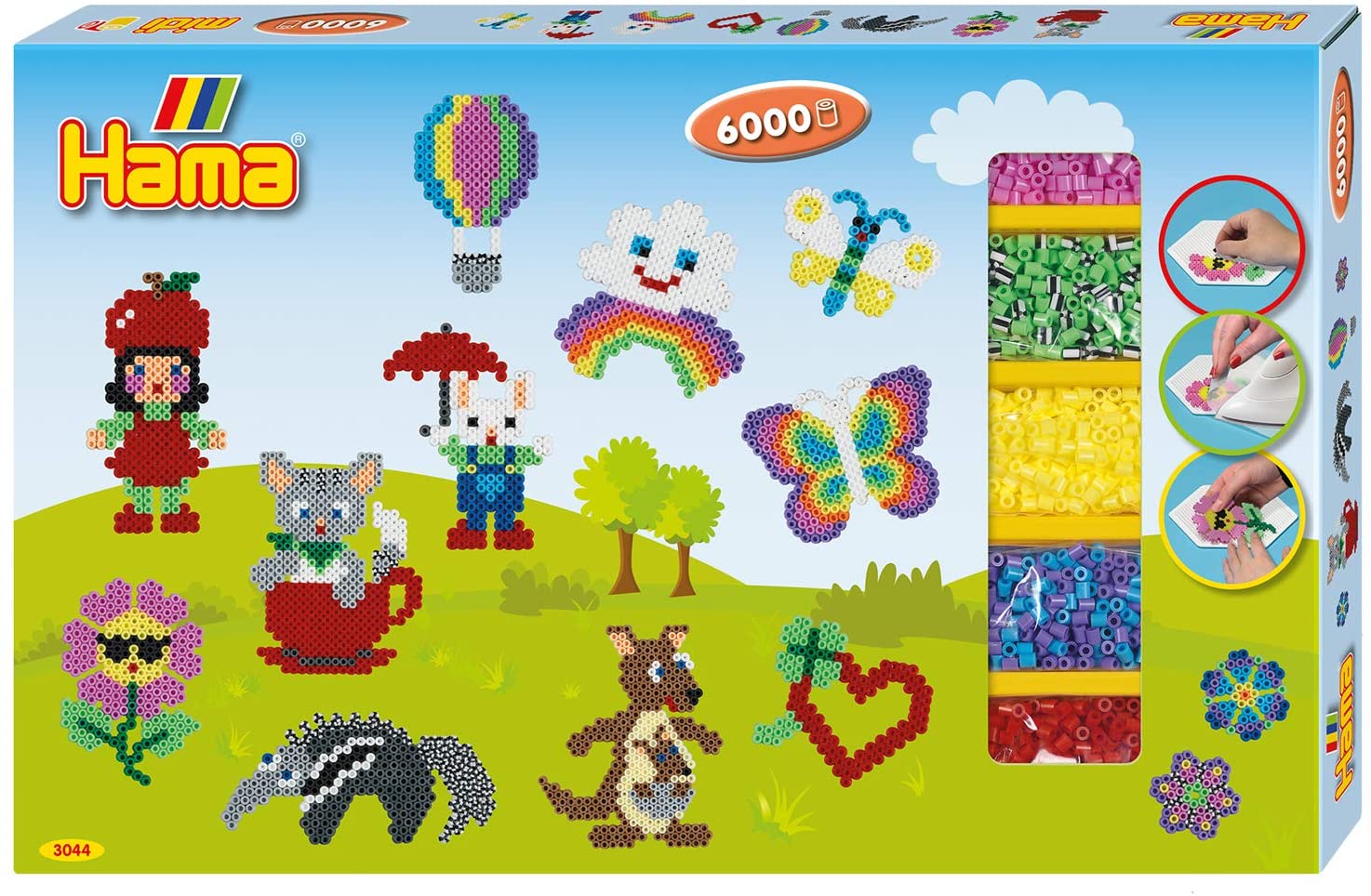HAMA - Gigantische Geschenkverpackung - Bügelperlen Midi, ca. 6000 Stück inklusive Stiftplatten und Zubehör