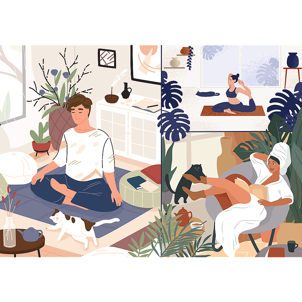 Yoga, Cats & Coffee: Peace of Mind / ADOBE STOCK_L - UFT Puzzle 1000 Teile