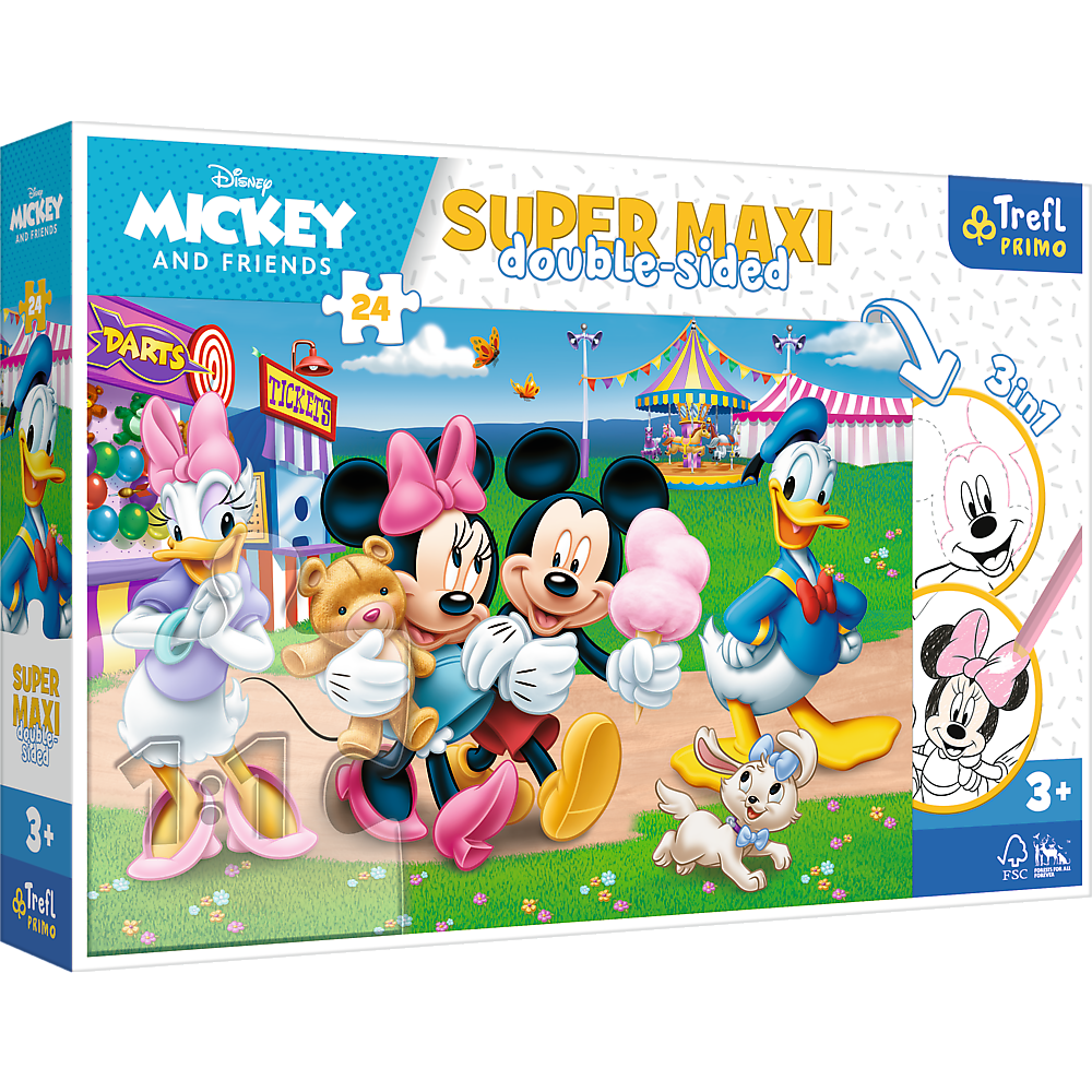Disney Mickey + Minnie Mouse - Primo Super Maxi Puzzle 24 Teile und Malvorlage
