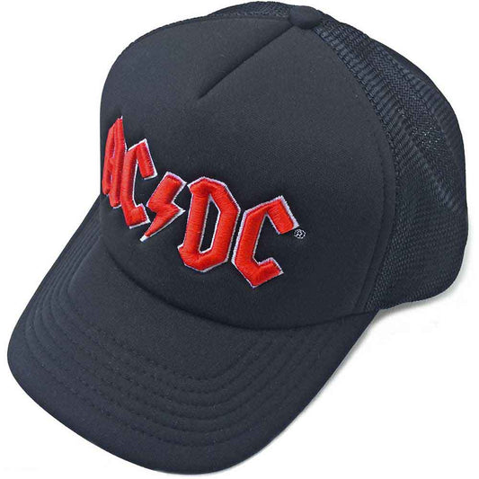 AC/DC Baseball Cap classic Rot Band Logo Neu offiziell Schwarz Mesh Trucker Size