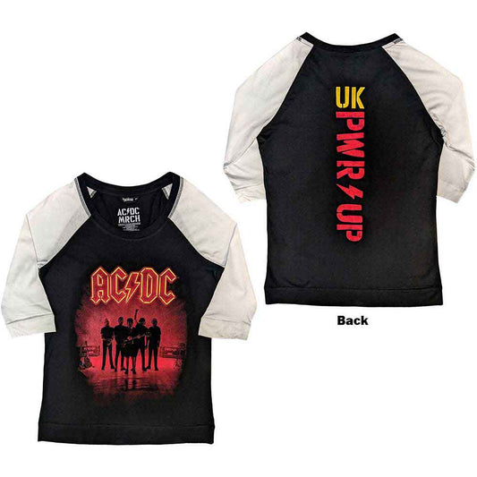 AC/DC T Shirt PWR-UP UK Band Logo offiziell Raglan Damen Skinny Fit Schwarz