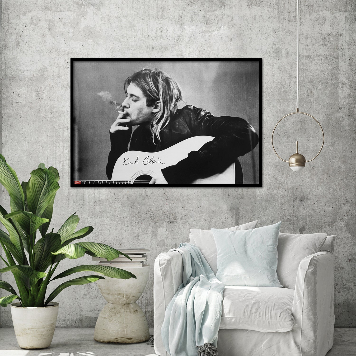 Nirvana Kurt Cobain Smoking & Guitar Poster