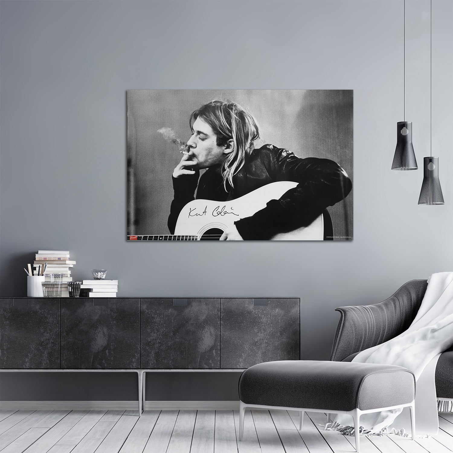 Nirvana Kurt Cobain Smoking & Guitar Poster