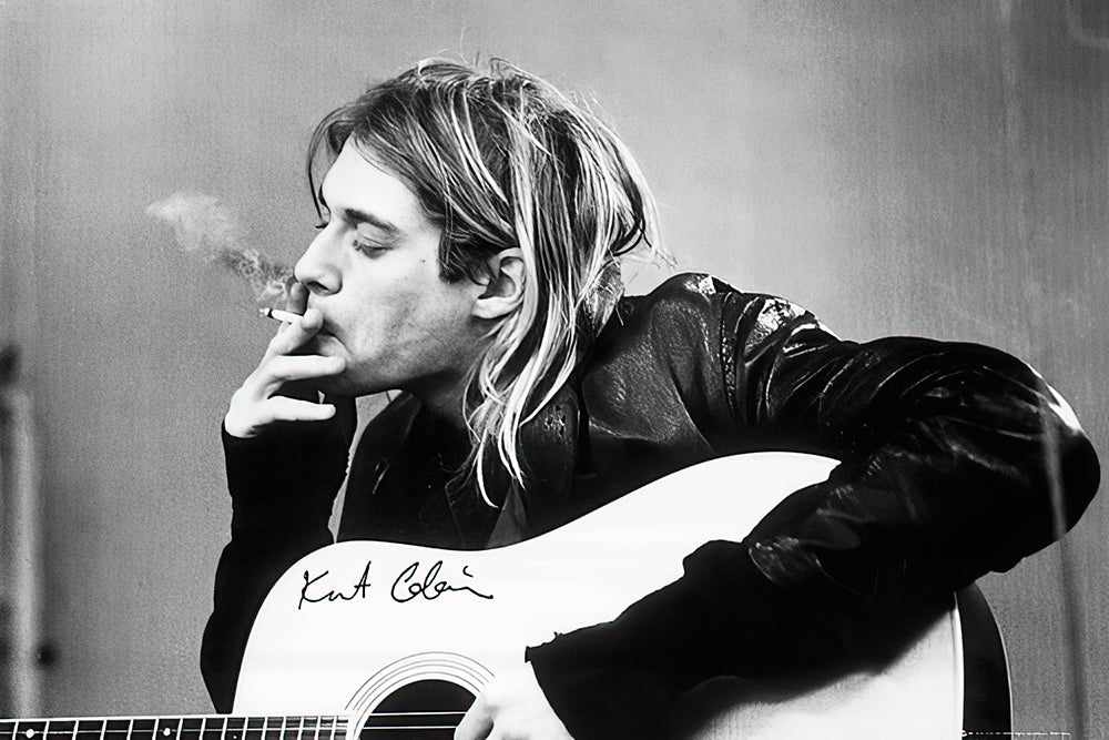 Nirvana Kurt Cobain Smoking & Guitar Poster