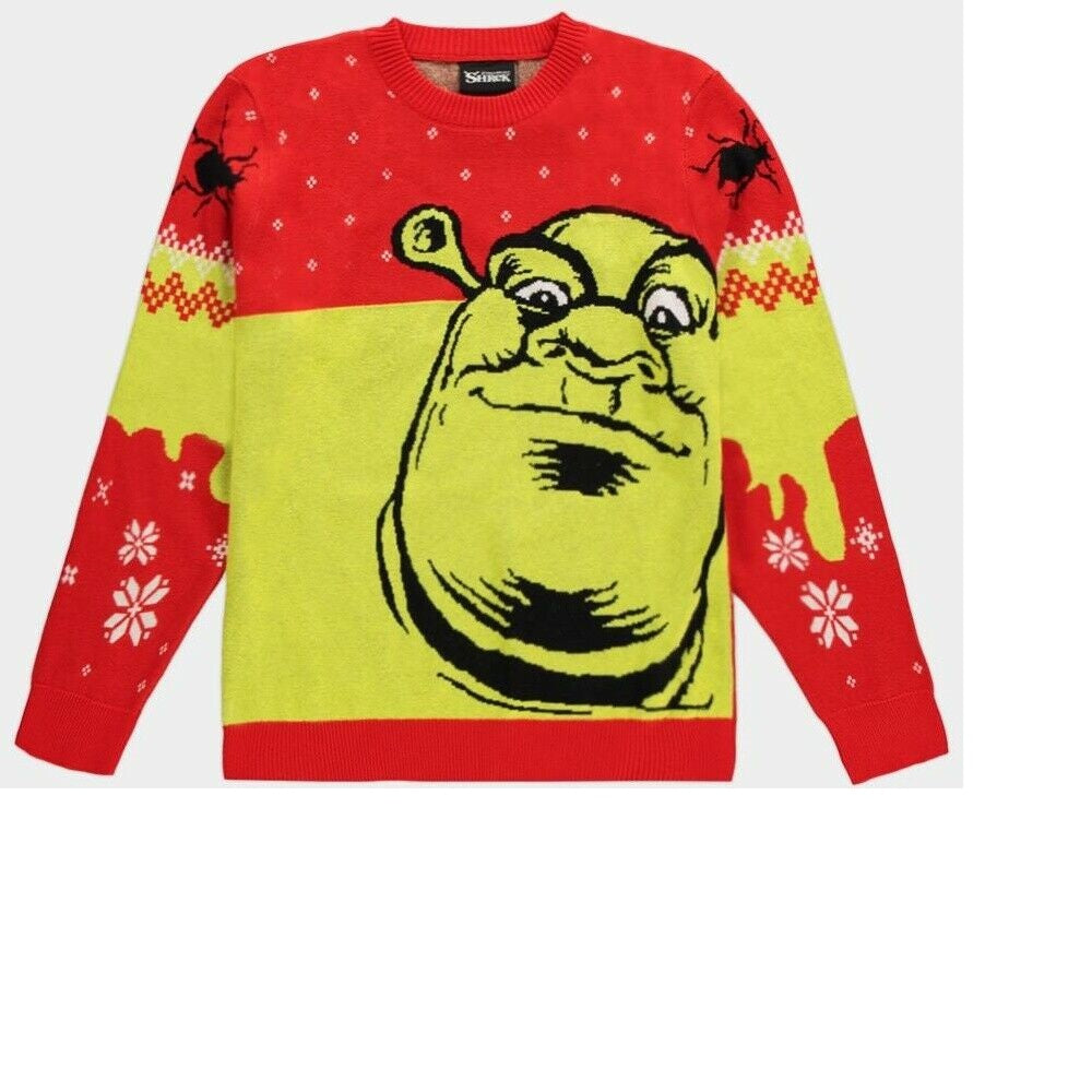 Universal - Shrek Knitted Christmas Jumper Red Neu Top